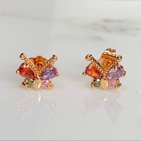Multicolor Cubic Zirconia Butterfly Earrings - Picture 2 of 5